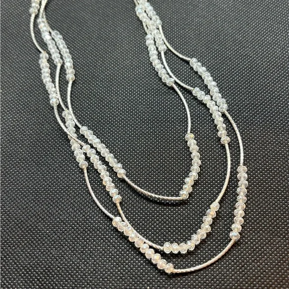 Long Vintage Crystal and Liquid Silver Beaded Necklace 46” - Picture 2 of 4